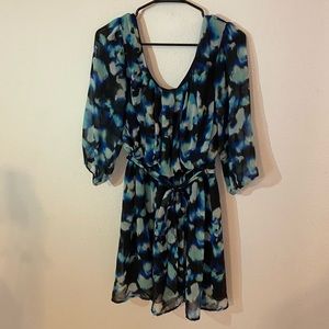 Watercolor Blue Mid Sleeve Dress